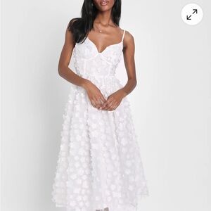 Whimsical Wishes White 3D Floral Bustier Midi Dress